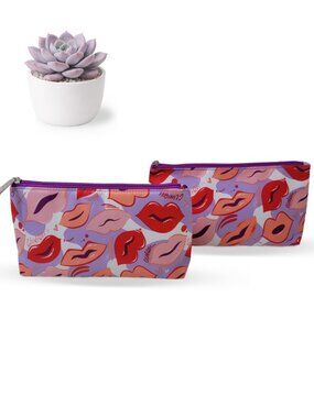 Clinique Lip Print Cosmetic Bag Set (2) | Purple Zipper Travel bag